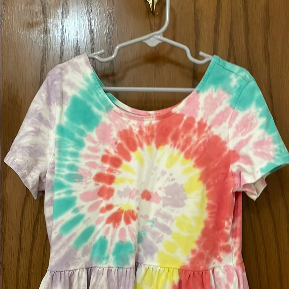 LANDS END UGC Girls Size Large Colorful Tie-Dye Short Sleeve Dress - Picture 2 of 8